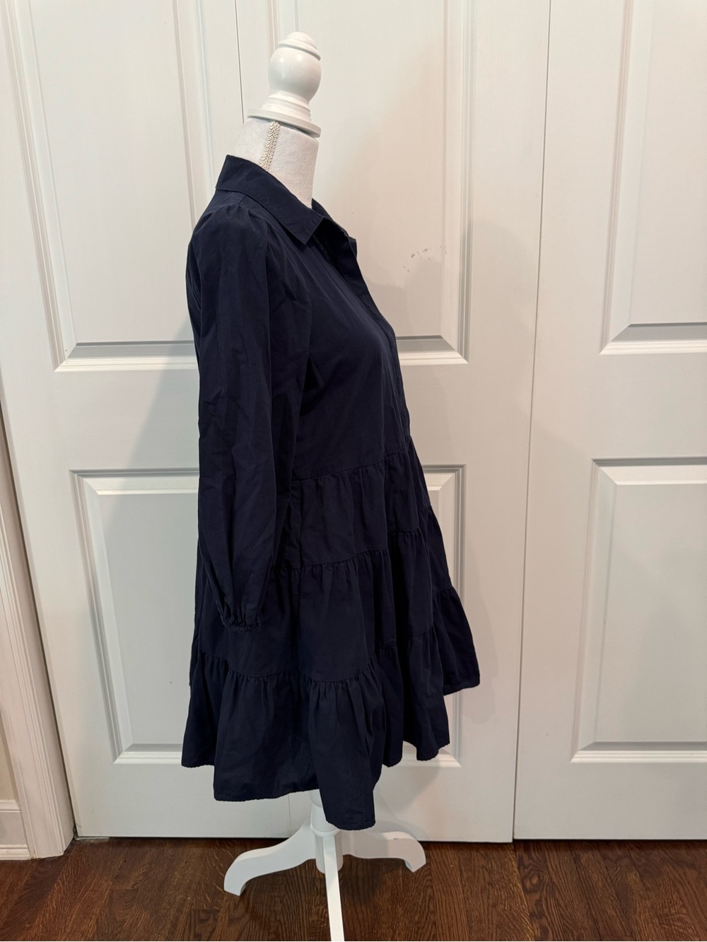 Pomander Place by Tuckernuck Navy Blue Mabel Cotton Tiered Shirt Dress Size S - Picture 8 of 15